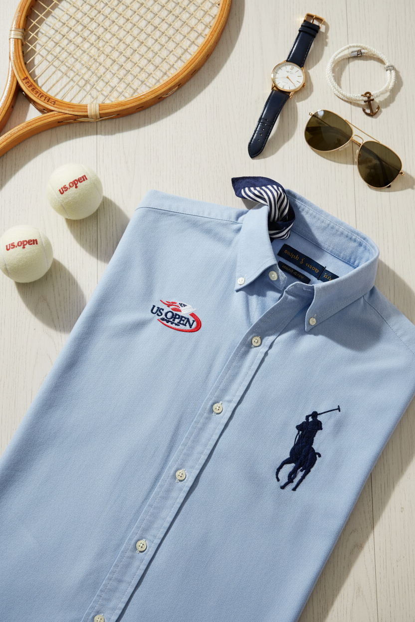 Camisa de botones Polo Ralph Lauren 🏇🏼 Oxford Edición Especial US Open en color celeste Talla M Entalle Clásico