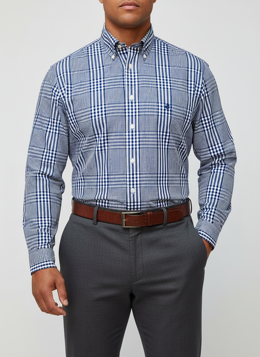 Camisa Brooks Brothers 🐑 color blanco con cuadros en azul Talla S Entalle Regular