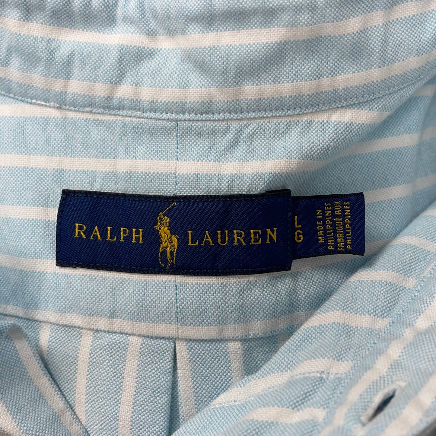 Camisa Polo Ralph Lauren 🏇🏼 Oxford color turquesa claro con rayas en color blanco Talla L Entalle Regular (ver descripción)