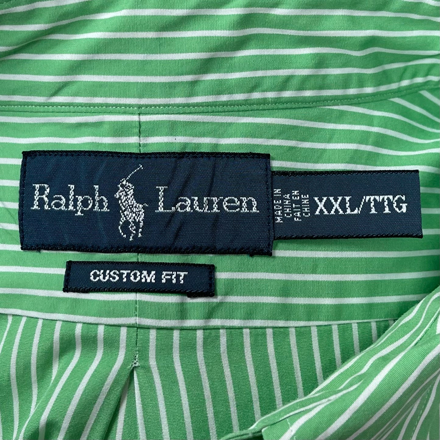 Camisa Polo Ralph Lauren 🏇🏼 color verde con patron de rayas en color blanco Talla XXL Entalle Custom Fit