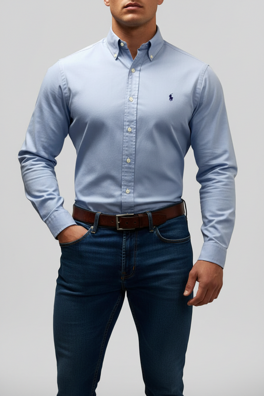 Camisa de botones Polo Ralph Lauren 🏇🏼  en color celeste tornasol Talla M Entalle Regular