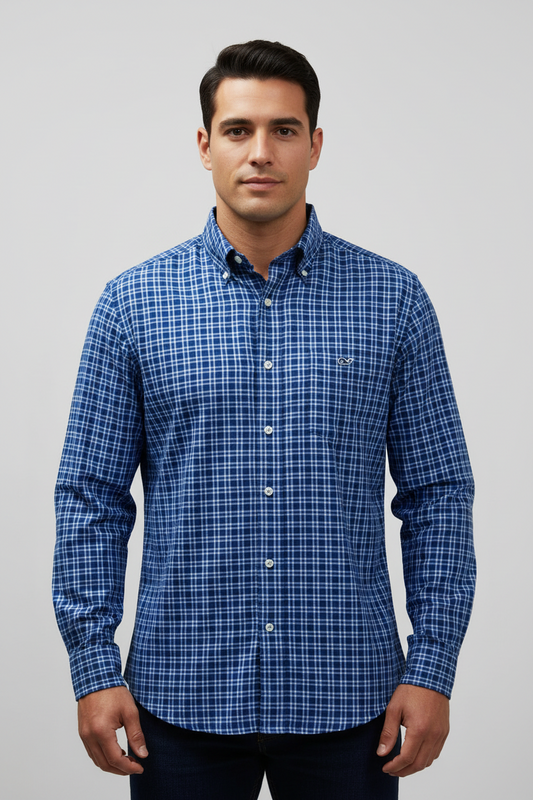 Camisa de botones Vineyard Vines 🐳 Color azul de cuadros en color blanco Talla M Entalle Clásico
