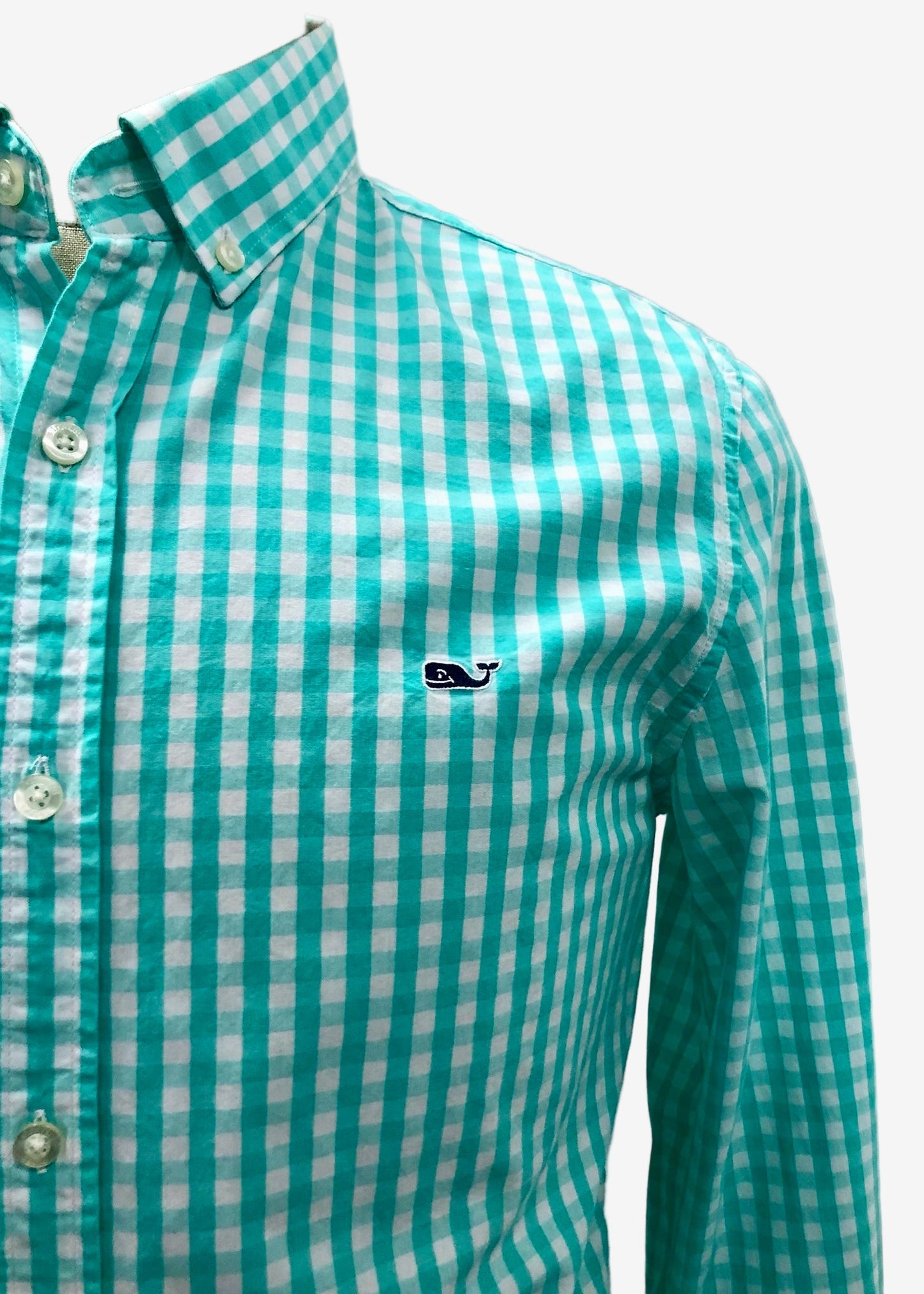 Camisa de botones Vineyard Vines 🐳 de cuadros en color turquesa y blanco Talla M Entalle Slim Fit