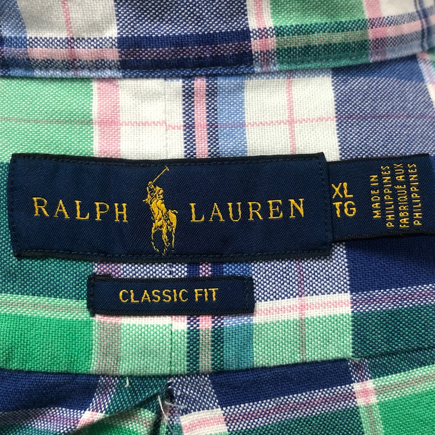 Camisa de botones Polo Ralph Lauren 🏇🏼 Oxford de cuadros tartán en color verde, rosado, azul y blanco Talla XL Entalle Regular