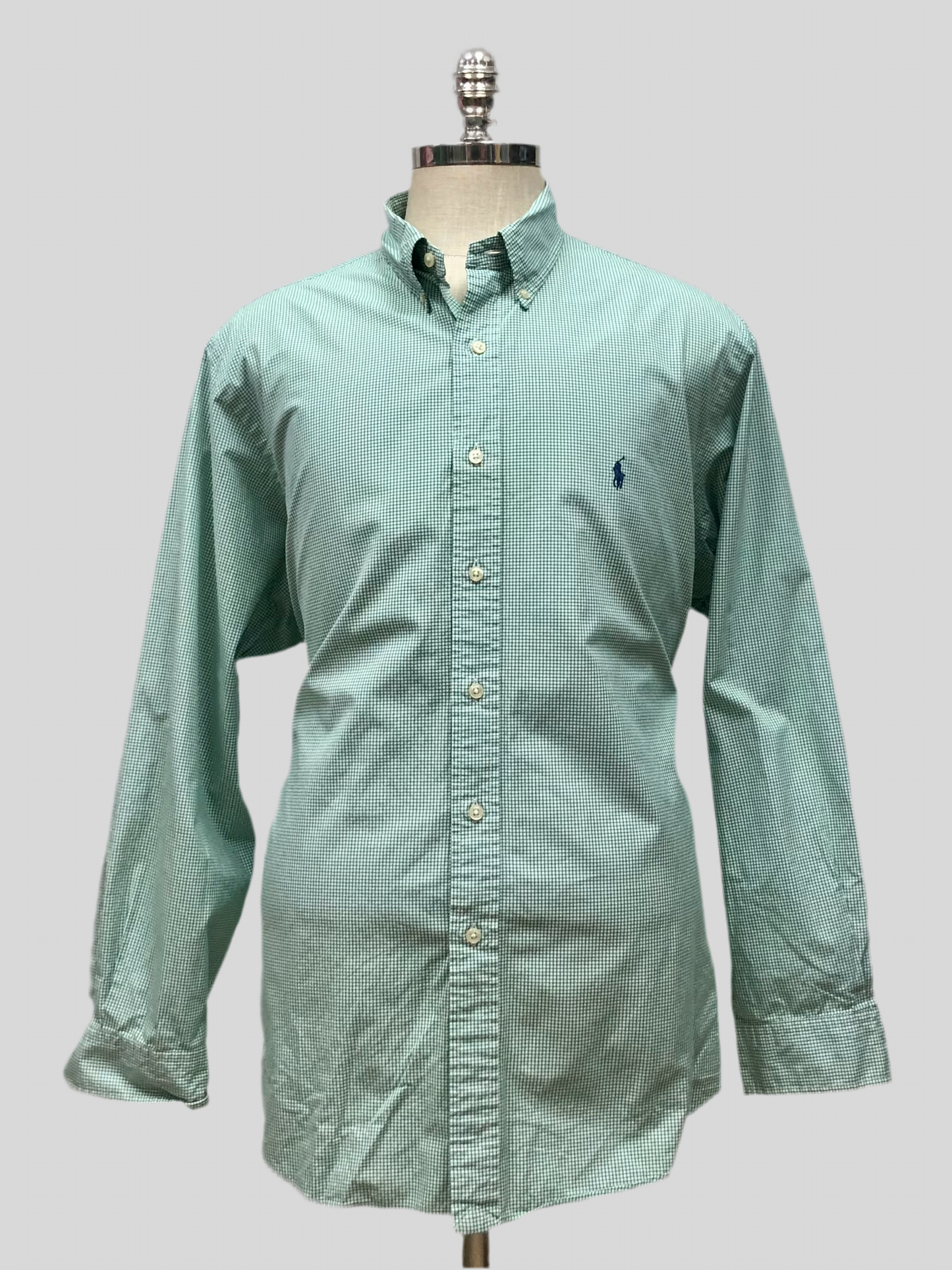 Camisa Polo Ralph Lauren 🏇🏼 con patron de cuadros finos verde y blanco Talla XXL Entalle Custom Fit (ver descripción)