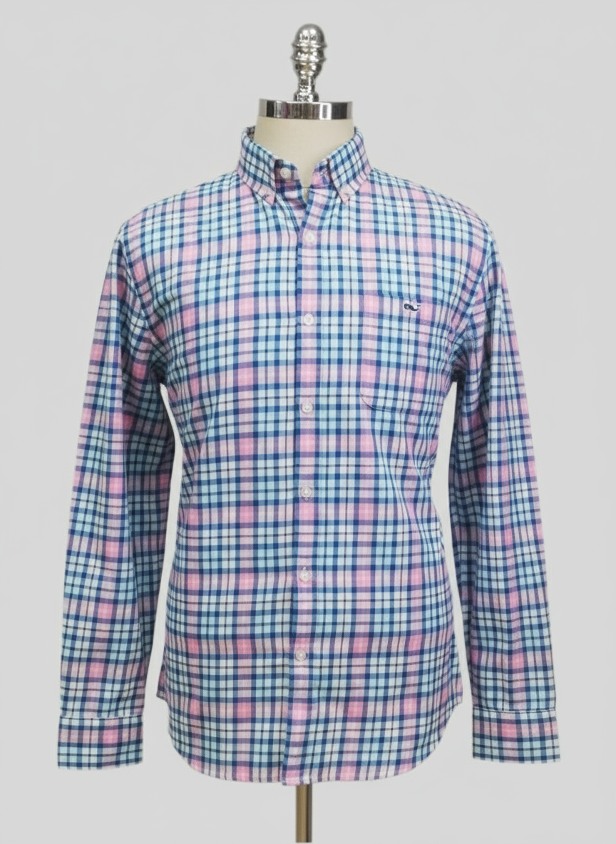 Camisa de botones Vineyard Vines 🐳 de cuadros en color rosado, azul y celeste Talla L Entalle Slim Fit (ver descripción)