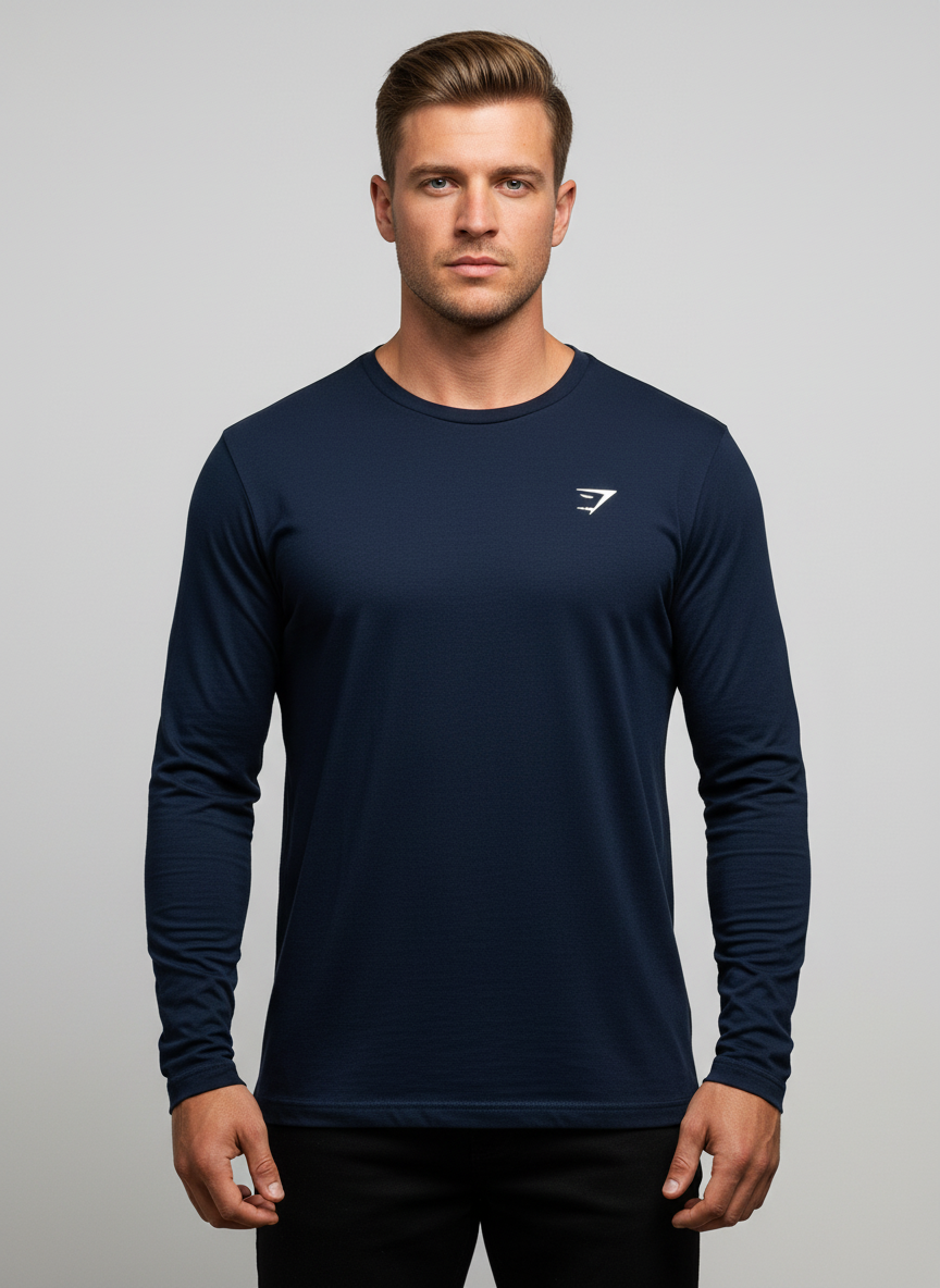 Camiseta de entrenamiento cuello redondo Gymshark 🏋🏽 color azul oscuro manga larga, Talla S y L