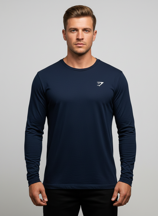 Camiseta de entrenamiento cuello redondo Gymshark 🏋🏽 color azul oscuro manga larga, Talla S y L