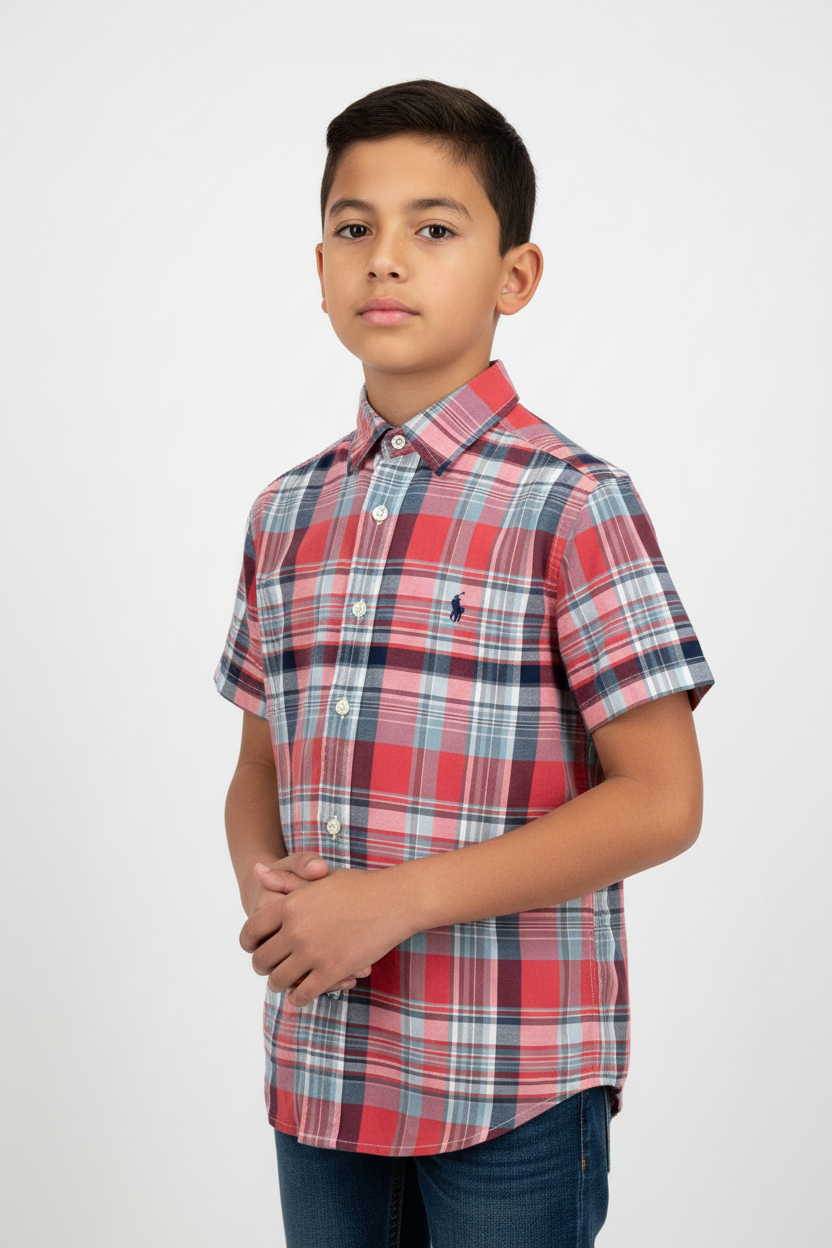Camisa de niño Polo Ralph Lauren 🏇🏼 con patron de cuadros en rojo, azul y blanco Talla M (10-12) Entalle Regular