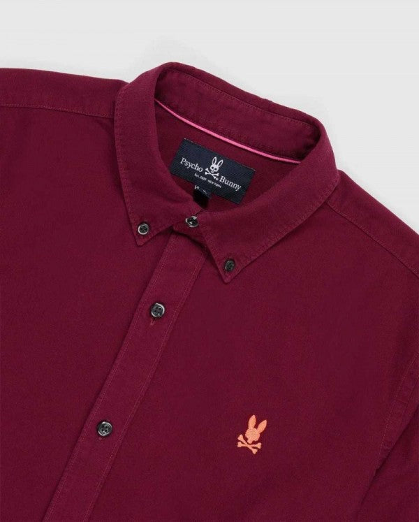 Camisa de botones Psycho Bunny 🐰  Oxford Color rojo oscuro con logo tradicional Talla M Entalle Regular