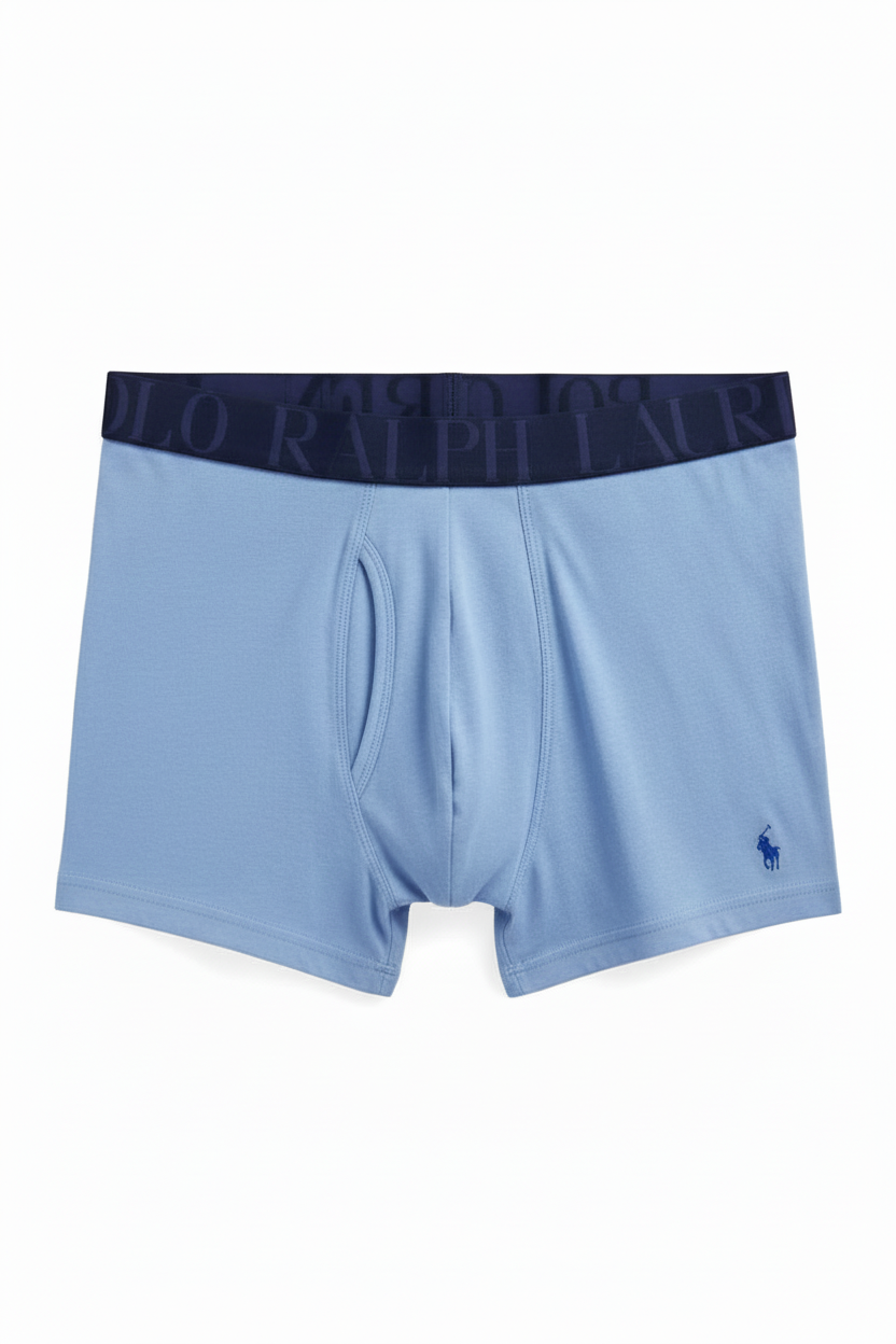 Paquete de 3 Boxer Briefs Polo Ralph Lauren 🏇🏼 Classic Fit Tela algodón stretch color azul, celeste y con diseño de logo Talla S