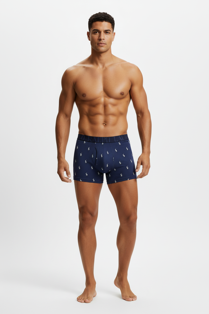 Paquete de 3 Boxer Briefs Polo Ralph Lauren 🏇🏼 Classic Fit Tela algodón stretch color azul, celeste y con diseño de logo Talla S