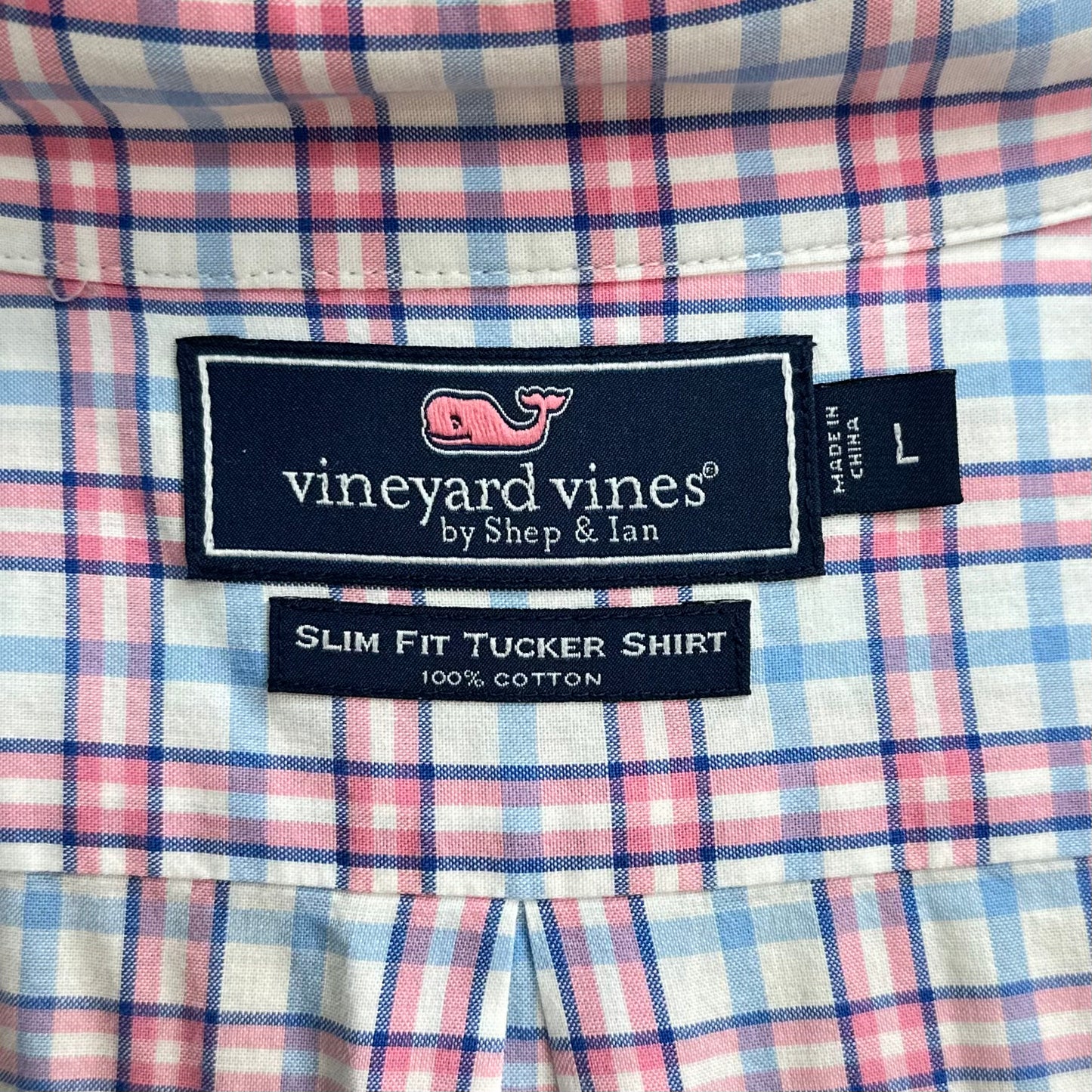 Camisa de botones Vineyard Vines 🐳 color blanco de cuadros en color rosado y celeste Talla L Entalle Slim Fit