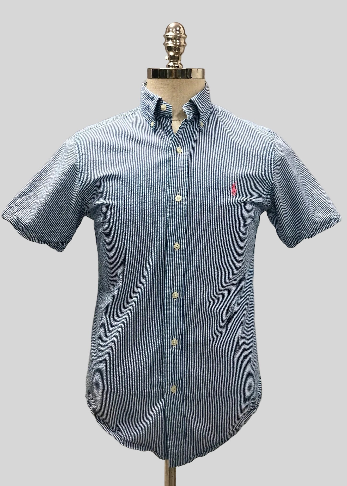Camisa Polo Ralph Lauren 🏇🏼 Seersucker de rayas en color azul y blanco Talla S Entalle Regular