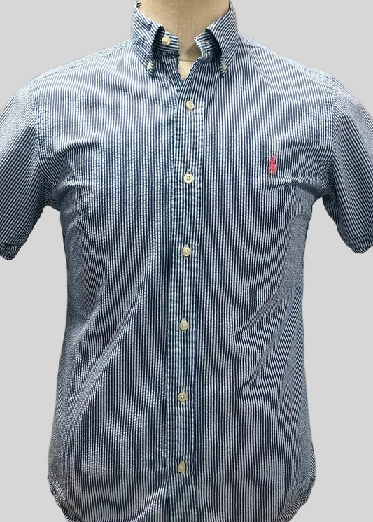 Camisa Polo Ralph Lauren 🏇🏼 Seersucker de rayas en color azul y blanco Talla S Entalle Regular