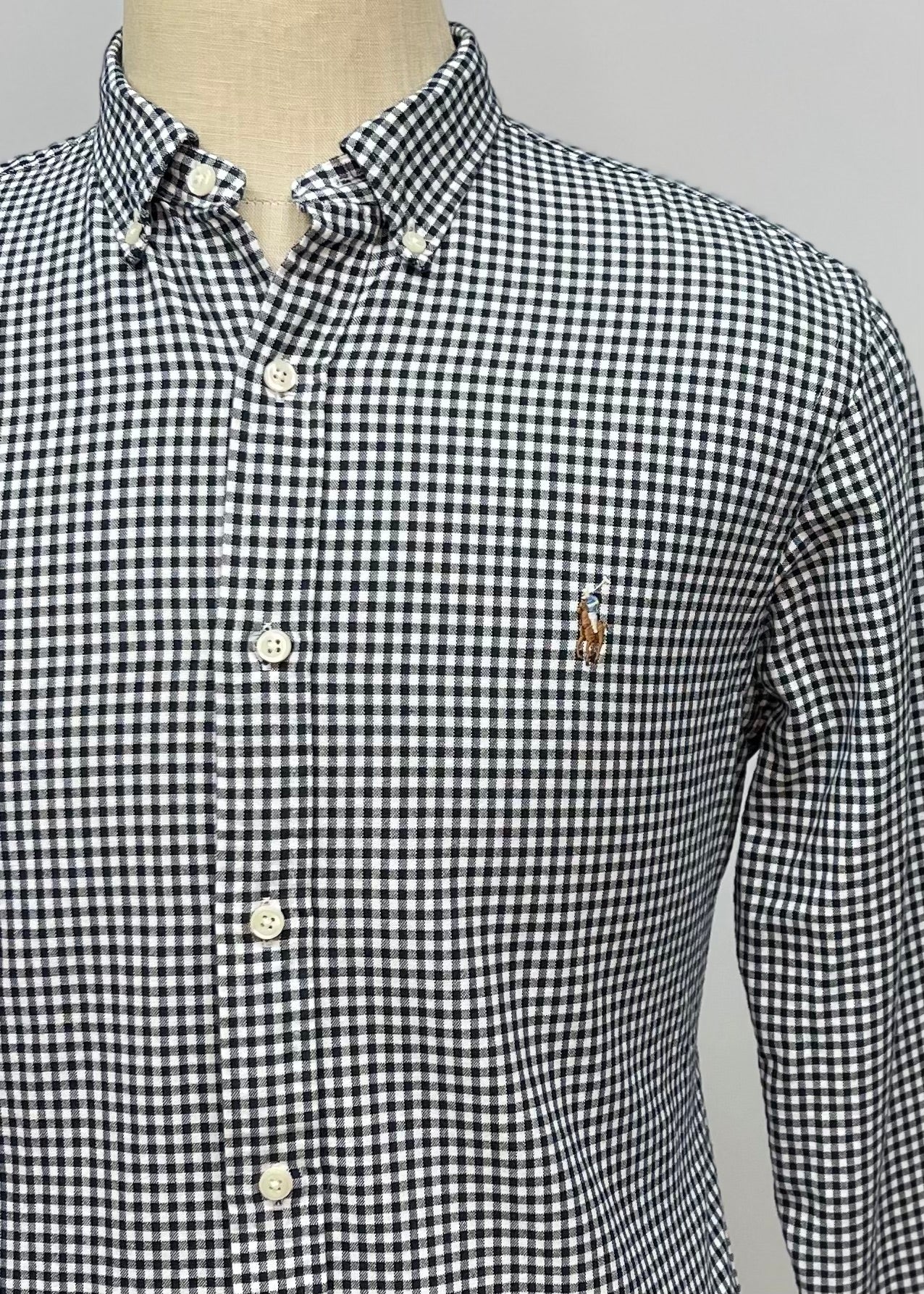 Camisa Polo Ralph Lauren 🏇🏼 Oxford con patron de cuadros gingham negro y blanco Talla L Entalle Slim Fit