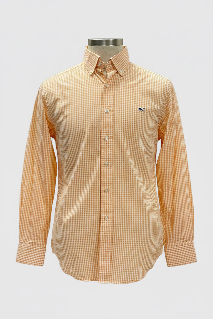Camisa Vineyard Vines 🐳 de cuadros gingham naranja y blanco Talla S Entalle Slim Fit