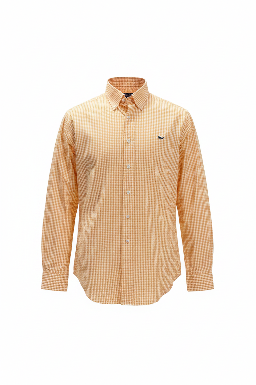 Camisa Vineyard Vines 🐳 de cuadros gingham naranja y blanco Talla S Entalle Slim Fit