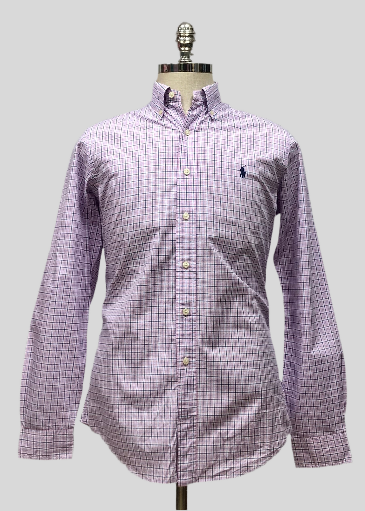 Camisa Polo Ralph Lauren 🏇🏼 color blanco con patron de cuadros en rosado, celeste y azul navy Talla S Entalle Regular