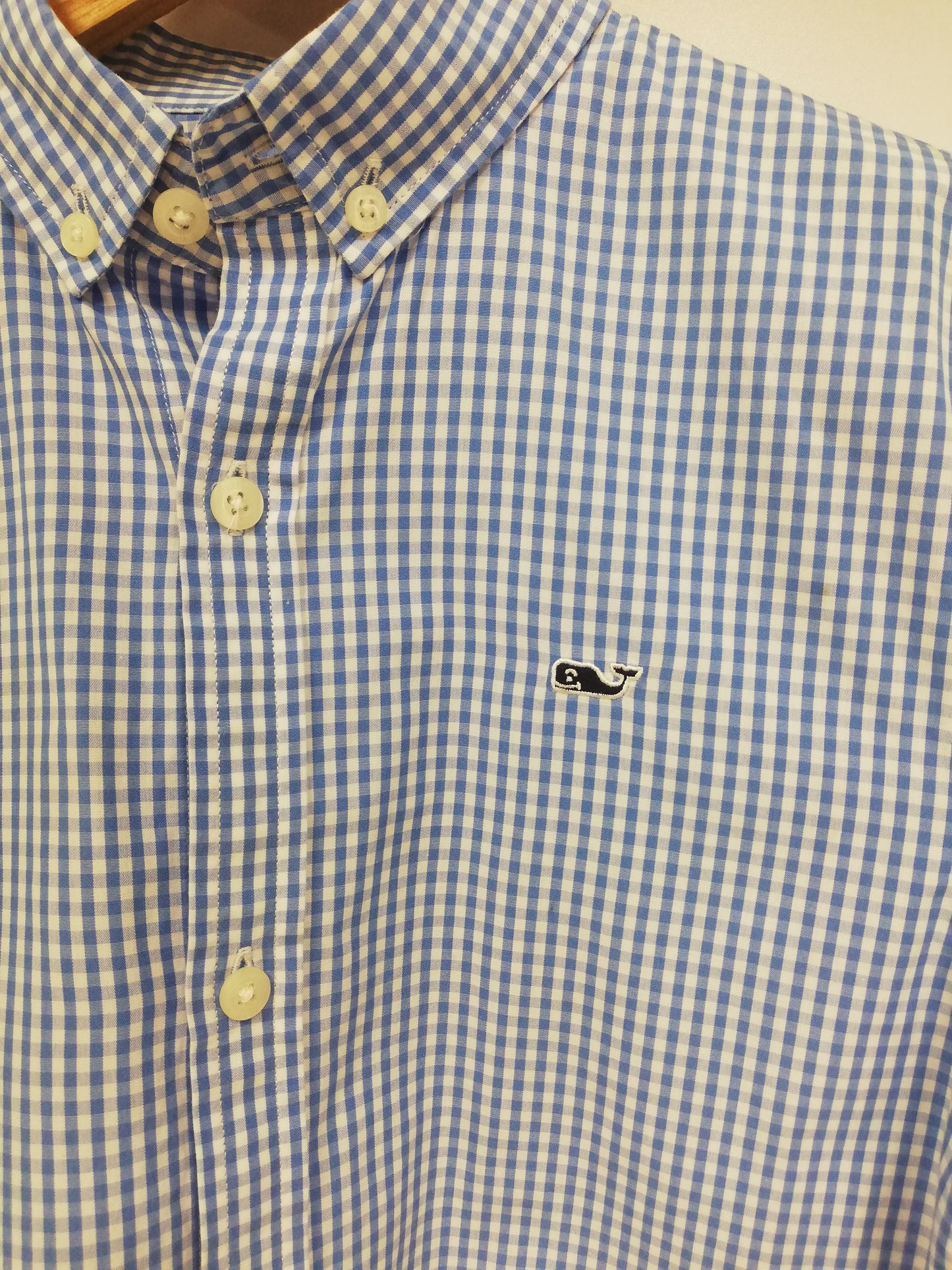 Camisa de niño Vineyard Vines 🐳 de cuadros gingham en color celeste y blanco Talla S de niño Entalle Regular