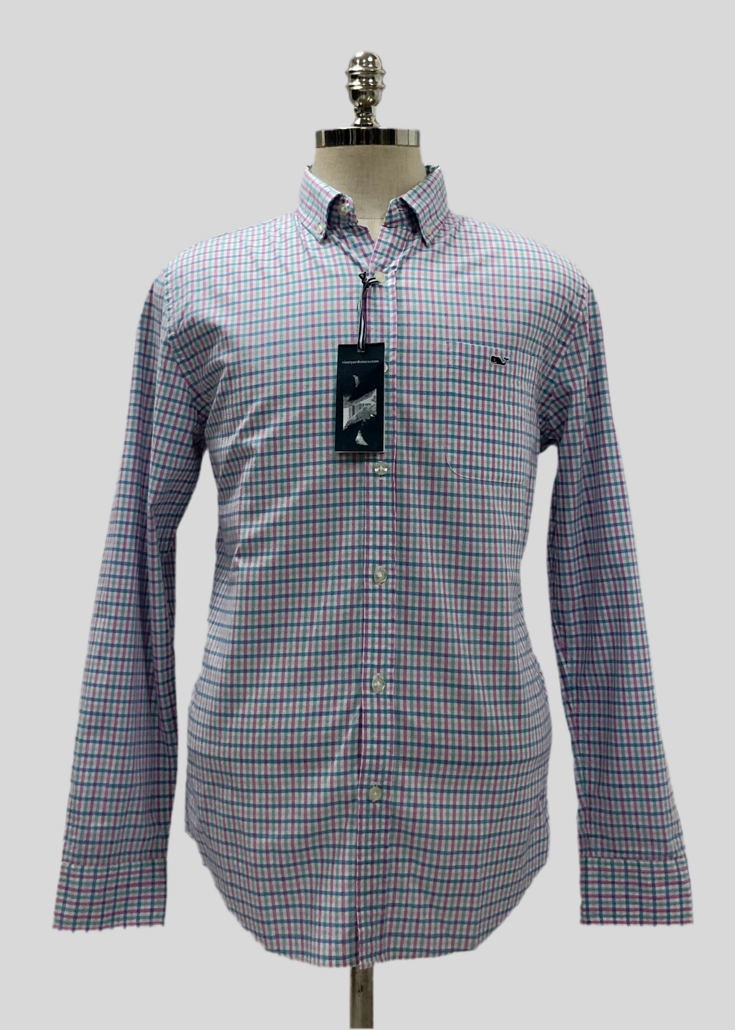 Camisa Vineyard Vines 🐳 color blanco de cuadros en color rosado, verde y azul Talla M Entalle Slim Fit (ver descripción)