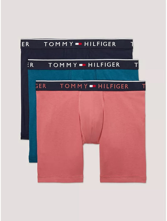 Paquete de 3 Boxer Briefs Tommy Hilfiger 🇺🇸  Tela algodón stretch color azul navy, rosado y verde oliva Talla XL