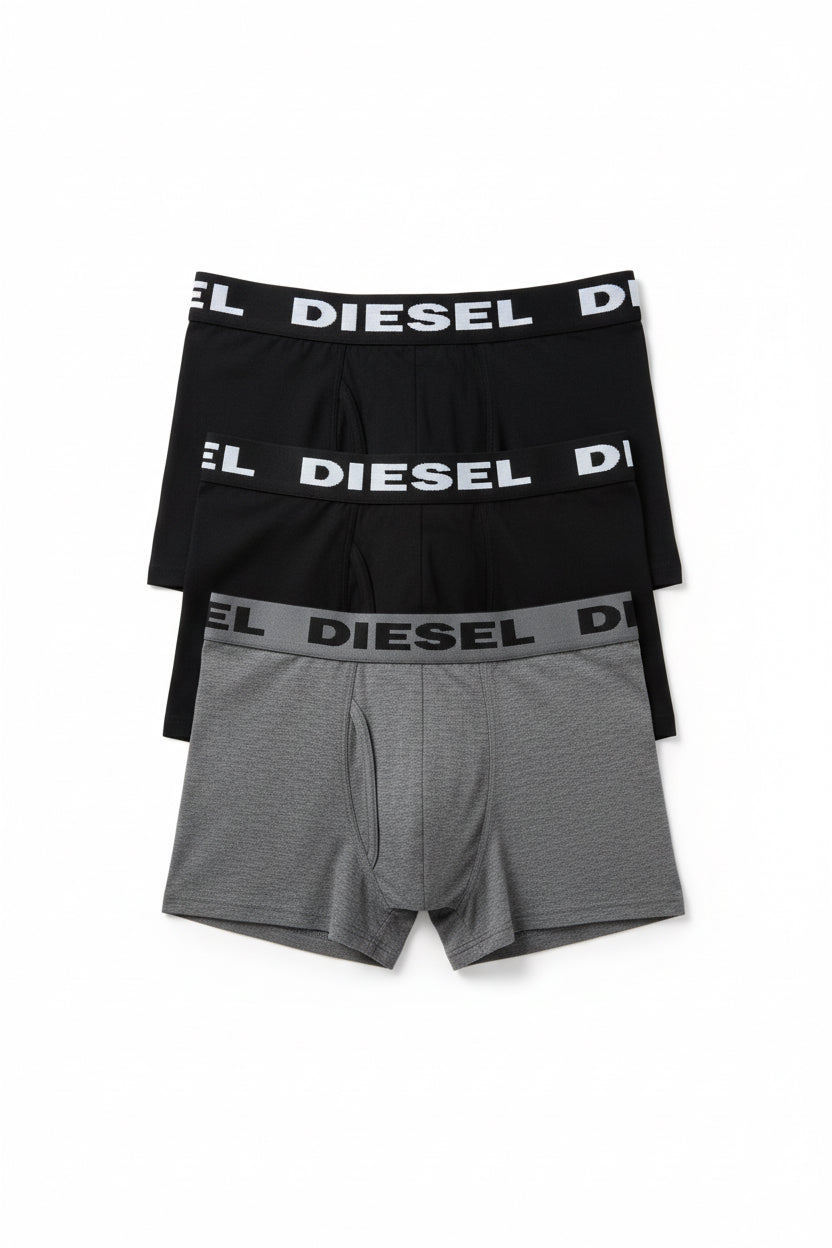 Combo de 3 Boxers Briefs Diesel Tela de Algodón color Negro y Gris Talla XL