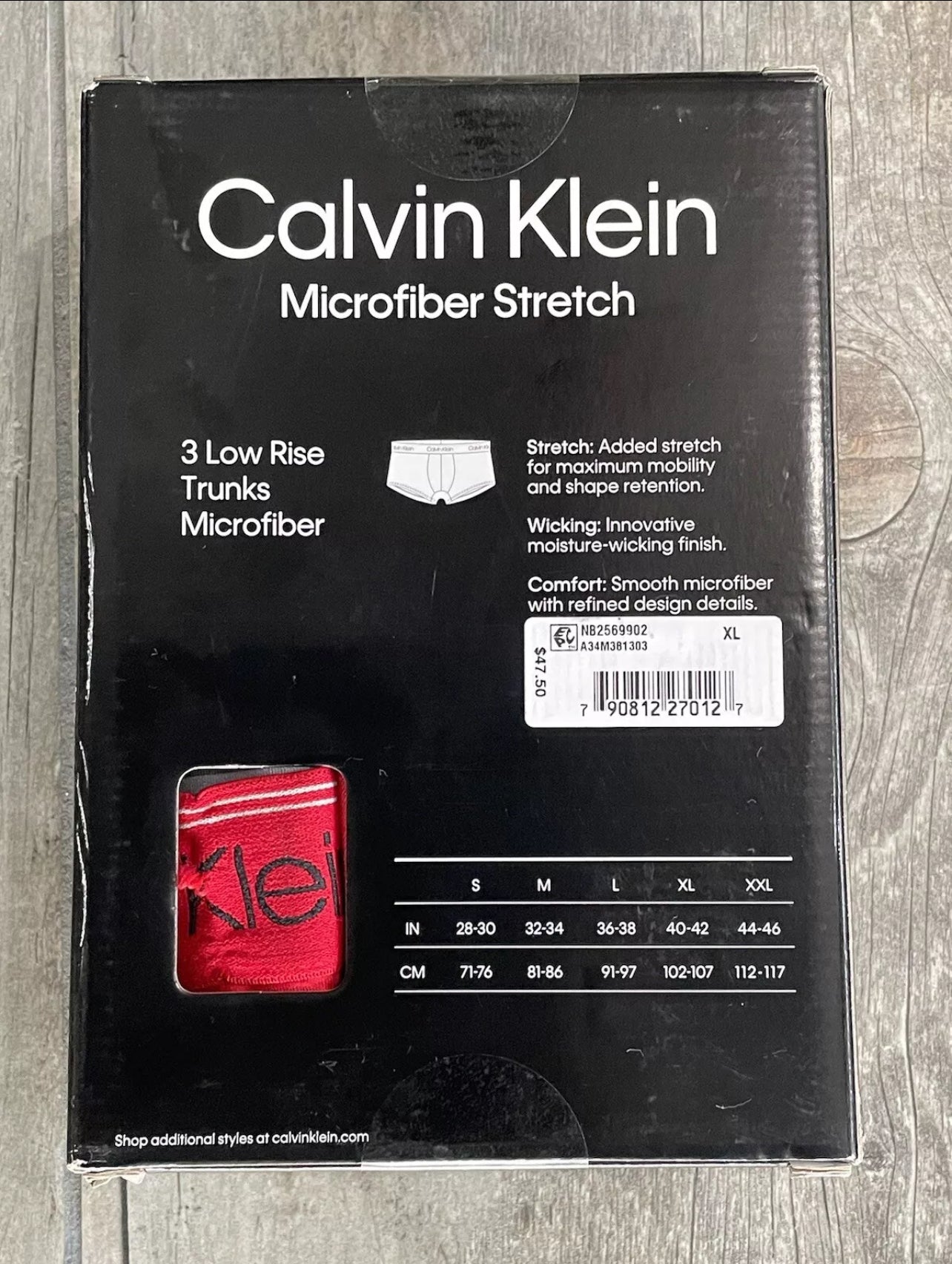 Paquete de 3 Calzoncillos tipo Boxer Calvin Klein de Microfibra Stretch en rojo, gris y negro - Tela ligera en Talla XXL