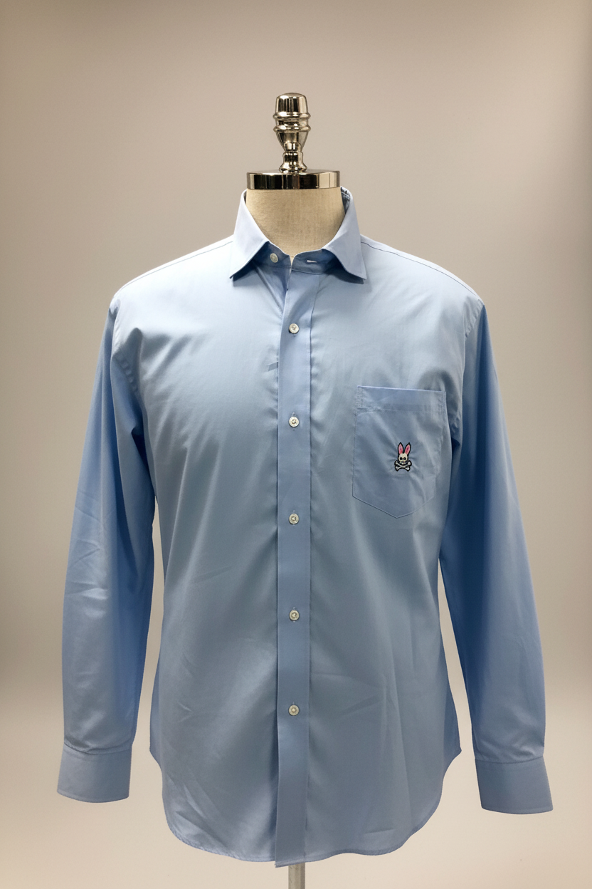 Camisa de botones Psycho Bunny 🐰  Color celeste claro con logo tradicional Talla L Entalle Regular