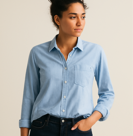 Camisa de mujer Tommy Hilfiger 🇺🇸 patrón de rayas en color celeste Talla XL Entalle Regular