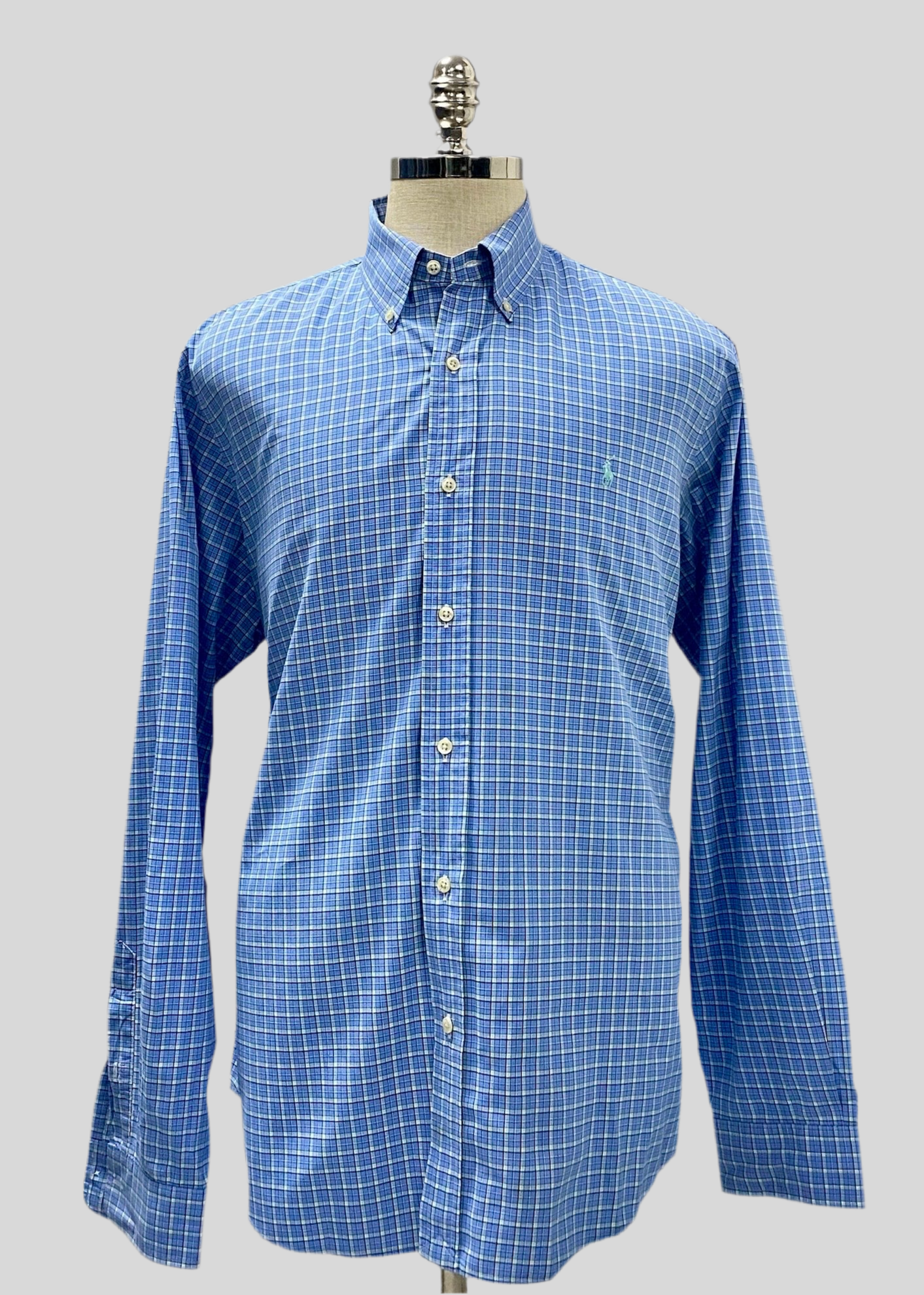 Camisa Polo Ralph Lauren 🏇🏼 con patron de cuadros tartán azul, celeste y blanco Talla XL Entalle Regular