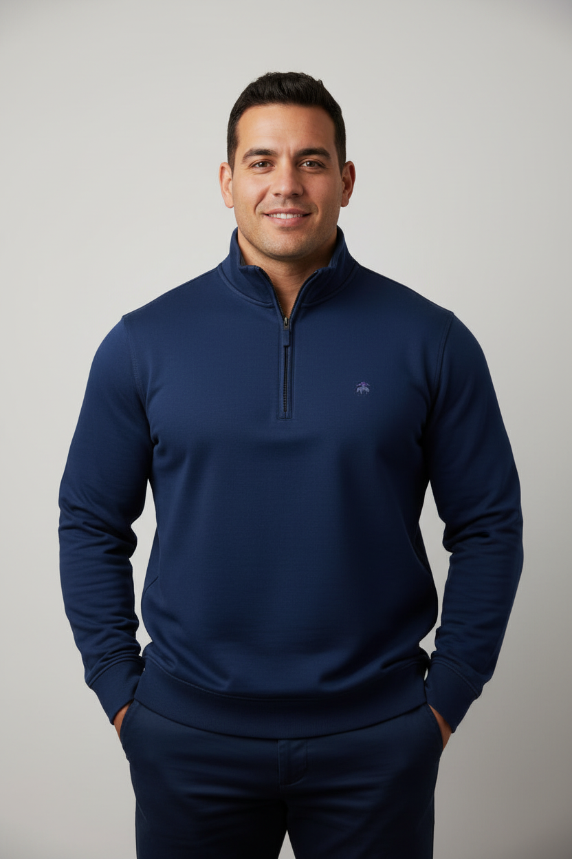 Sueter Jersey Brooks Brothers 🐑 color azul oscuro con logo celeste Talla XL