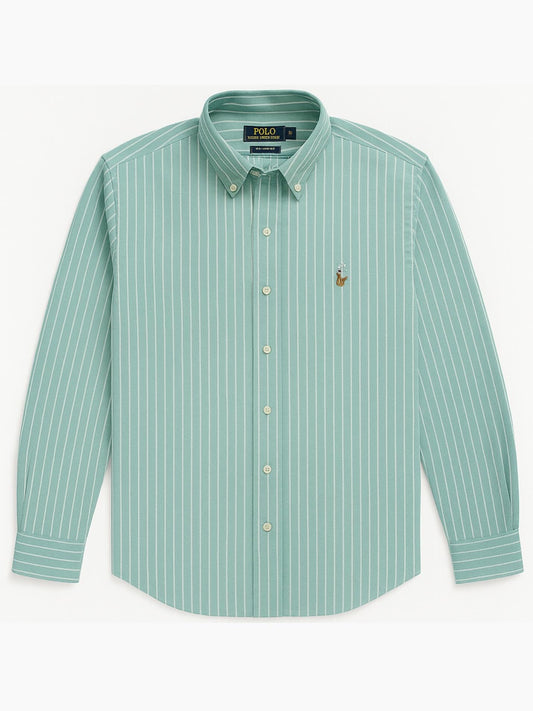 Camisa Polo Ralph Lauren 🏇🏼 Oxford color verde menta y patrón de rayas en blanco Talla XL Entalle Regular