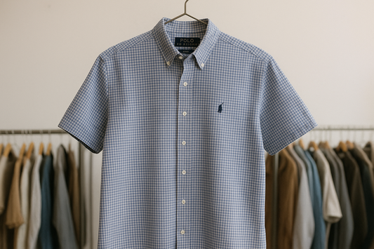 Camisa Polo Ralph Lauren 🏇🏼 de cuadros gingham celeste y blanco Talla M Entalle Regular