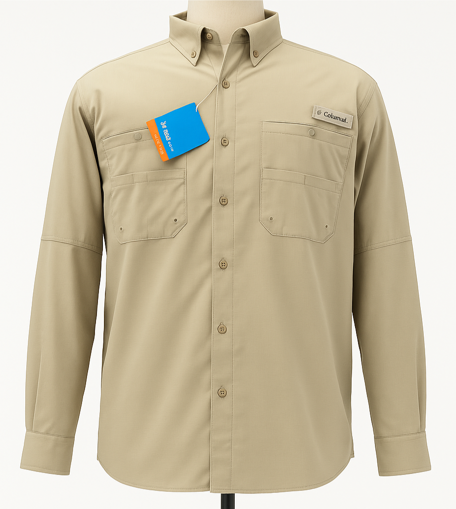 Camisa Columbia 🔹color Kaki con Omni Shade Manga larga Talla L