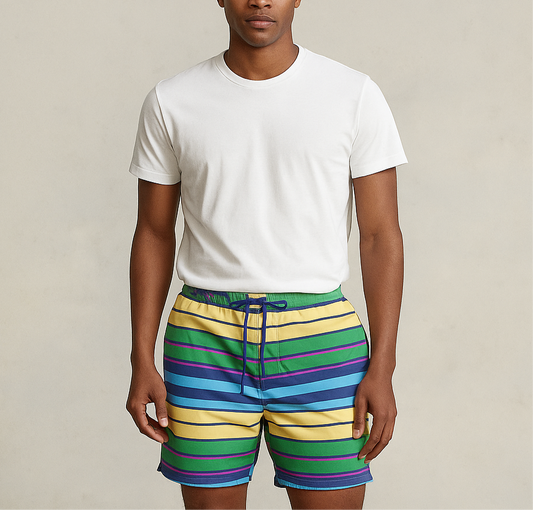 Short de baño Brooks Brothers 🐑 de raya en color verde, amarillo y azul Talla XL