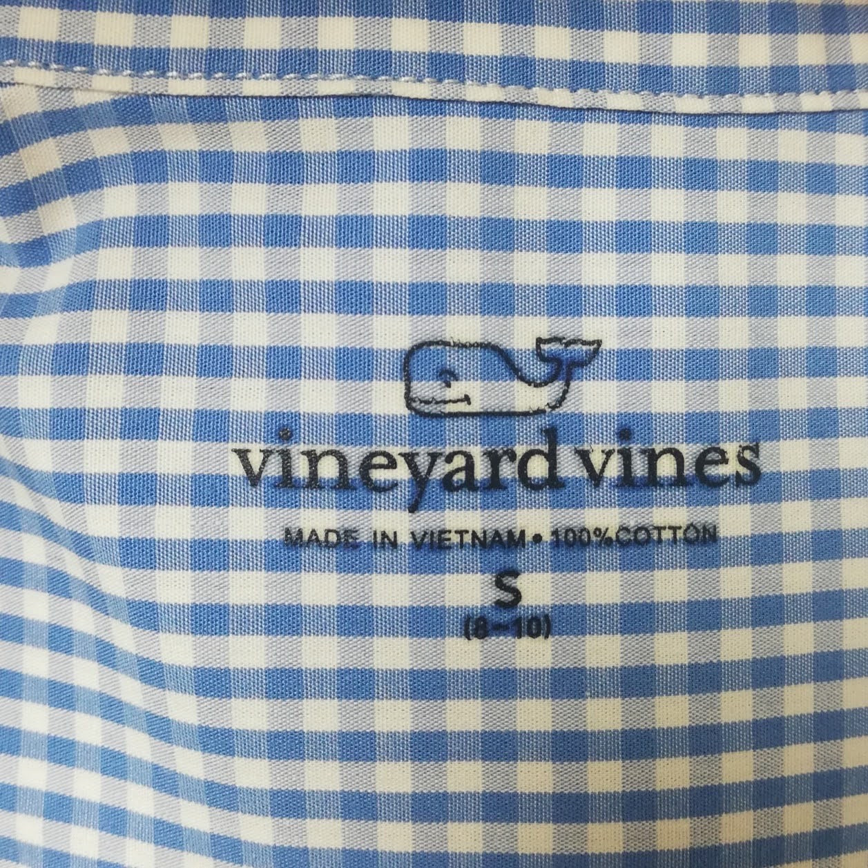 Camisa de niño Vineyard Vines 🐳 de cuadros gingham en color celeste y blanco Talla S de niño Entalle Regular