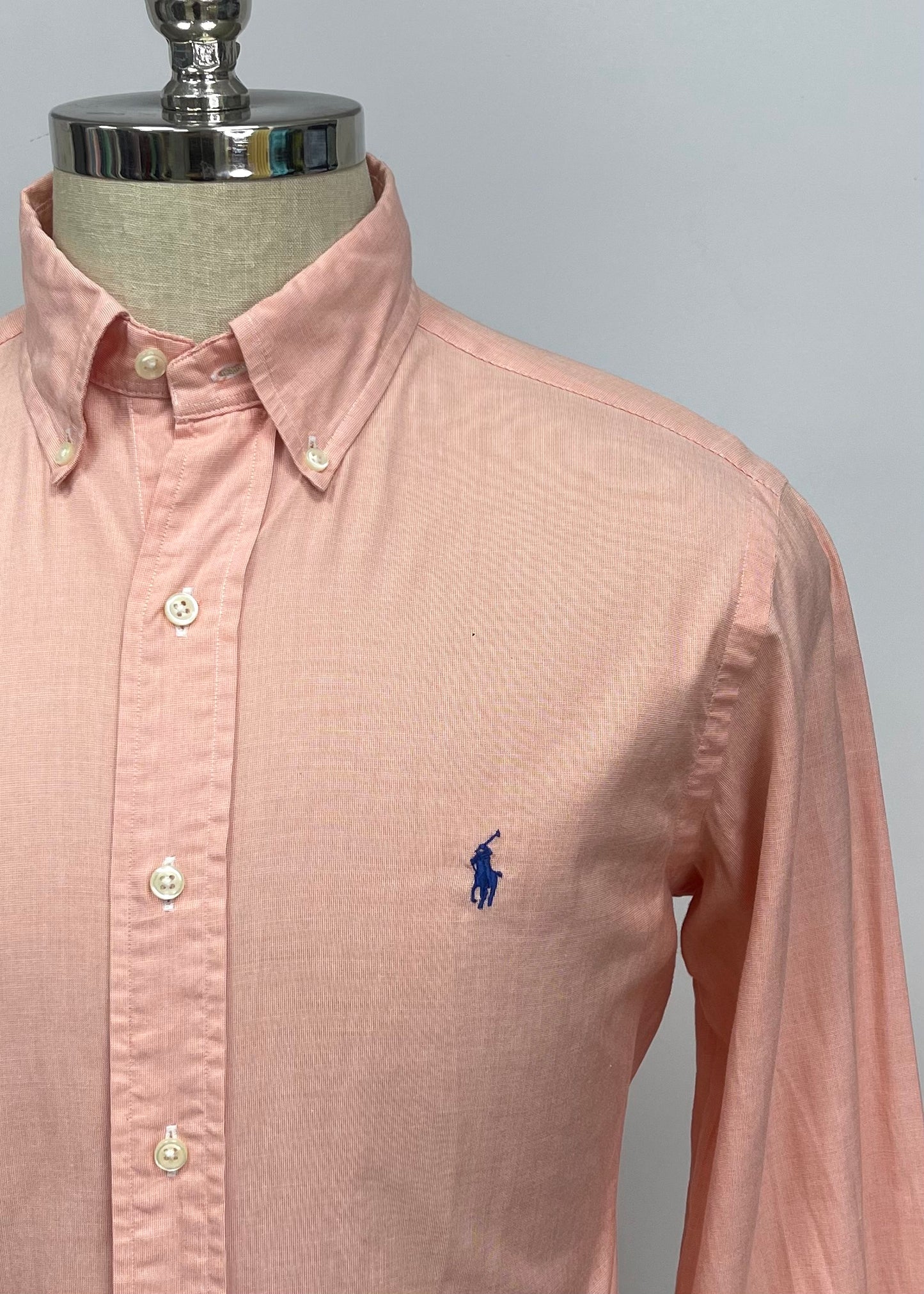 Camisa Polo Ralph Lauren 🏇🏼 con patron de cuadros finos en naranja y blanco Talla M Entalle Clásico