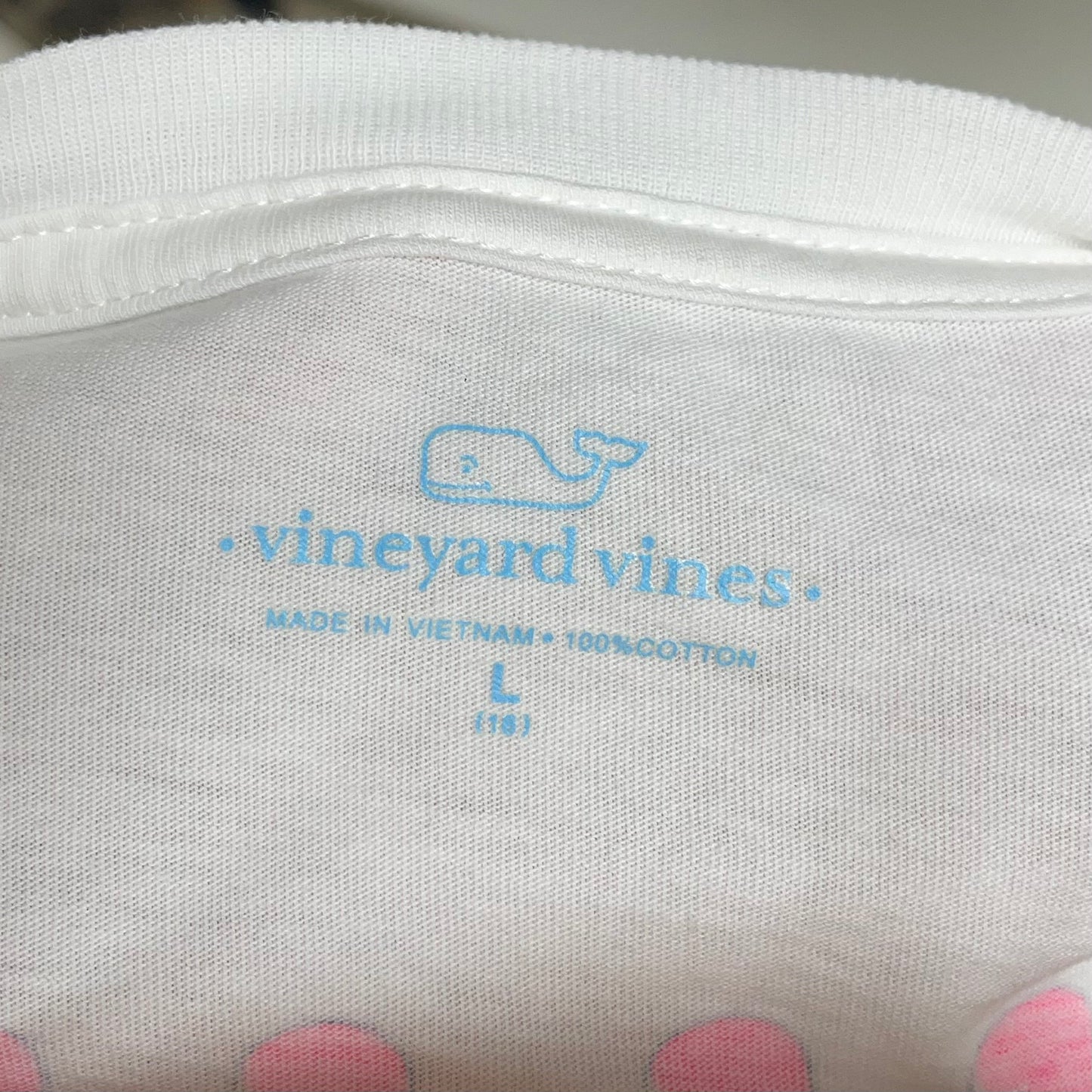 Camiseta de niña Vineyard Vines 🐳 color blanco con Diseño de paleta en rosado Talla L