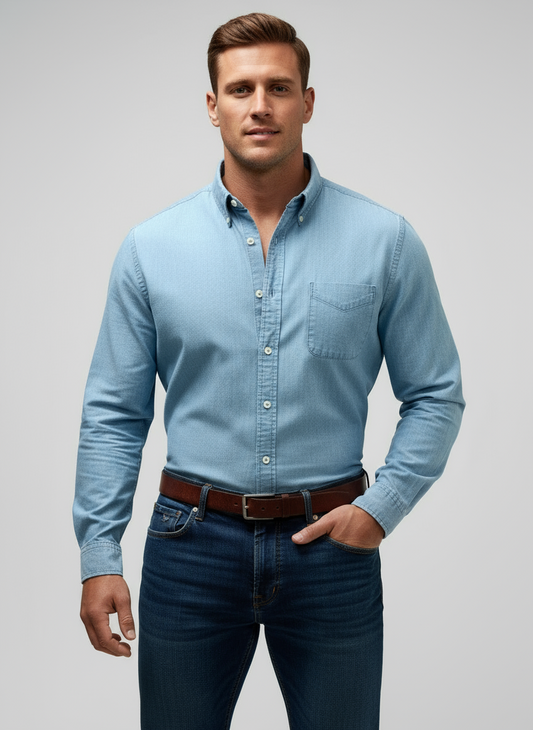 Camisa de botones Brooks Brothers 🐑 de jeans en color celeste Talla S Entalle Regular