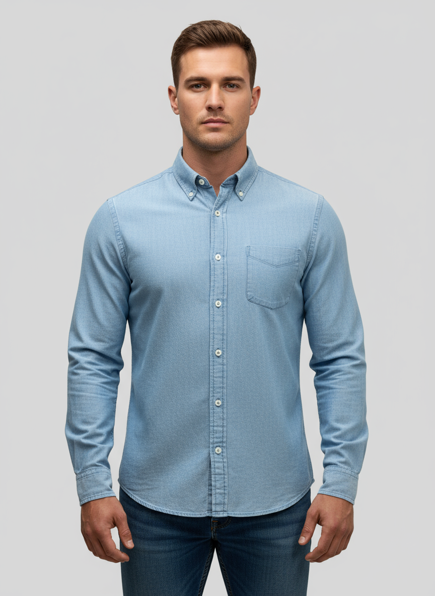 Camisa de botones Brooks Brothers 🐑 de jeans en color celeste Talla S Entalle Regular