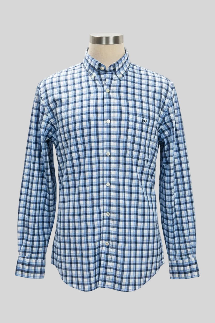 Camisa de botones Vineyard Vines 🐳 Performance de cuadros en celeste, azul y blanco Talla XL Entalle Slim Fit