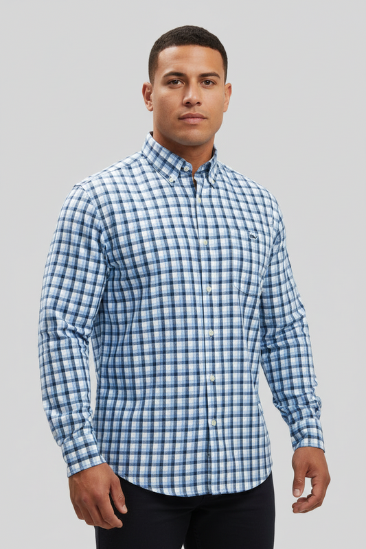 Camisa de botones Vineyard Vines 🐳 Performance de cuadros en celeste, azul y blanco Talla XL Entalle Slim Fit