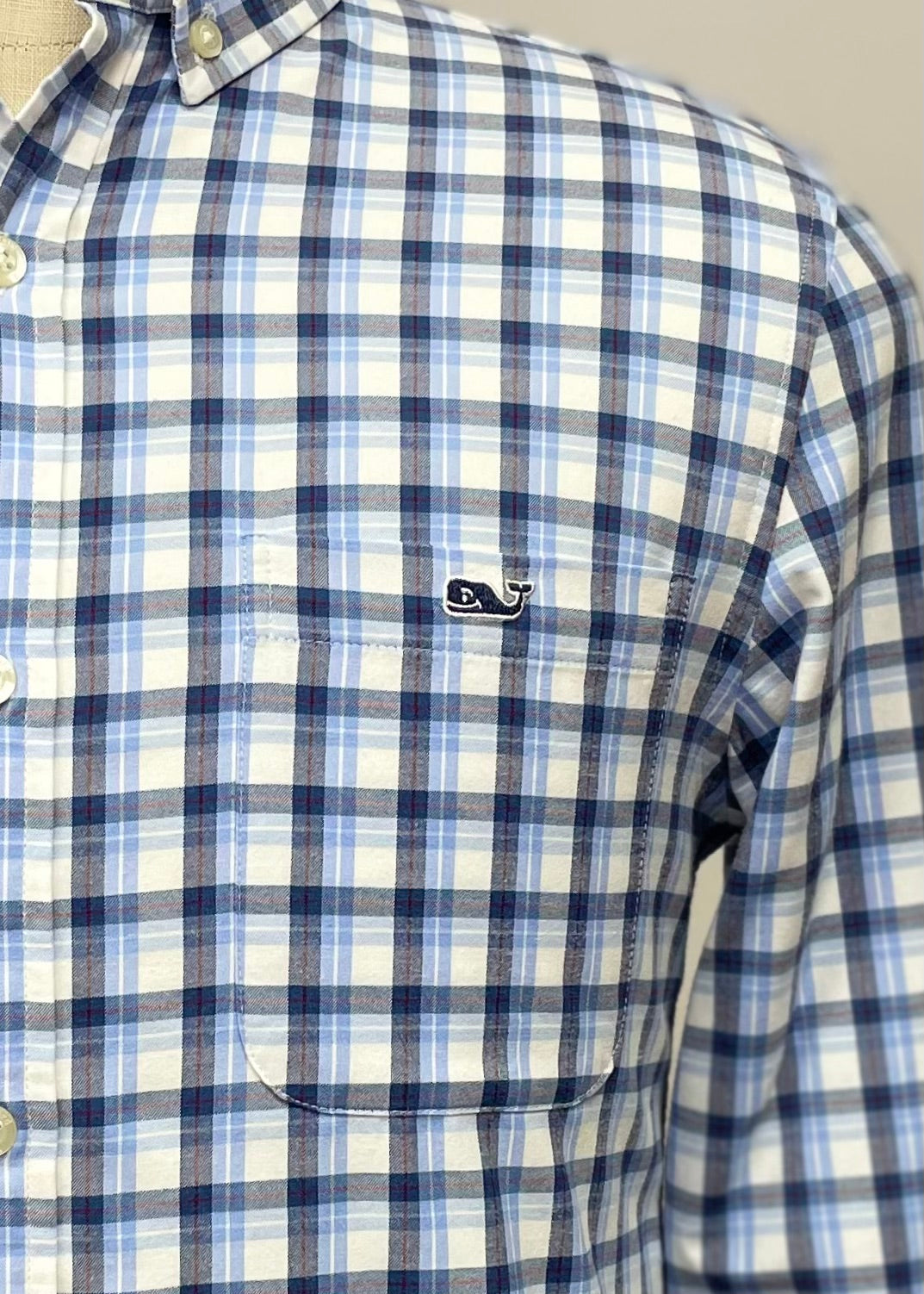 Camisa Vineyard Vines 🐳 de cuadros en color azul, celeste y blanco Talla S Entalle Slim Fit