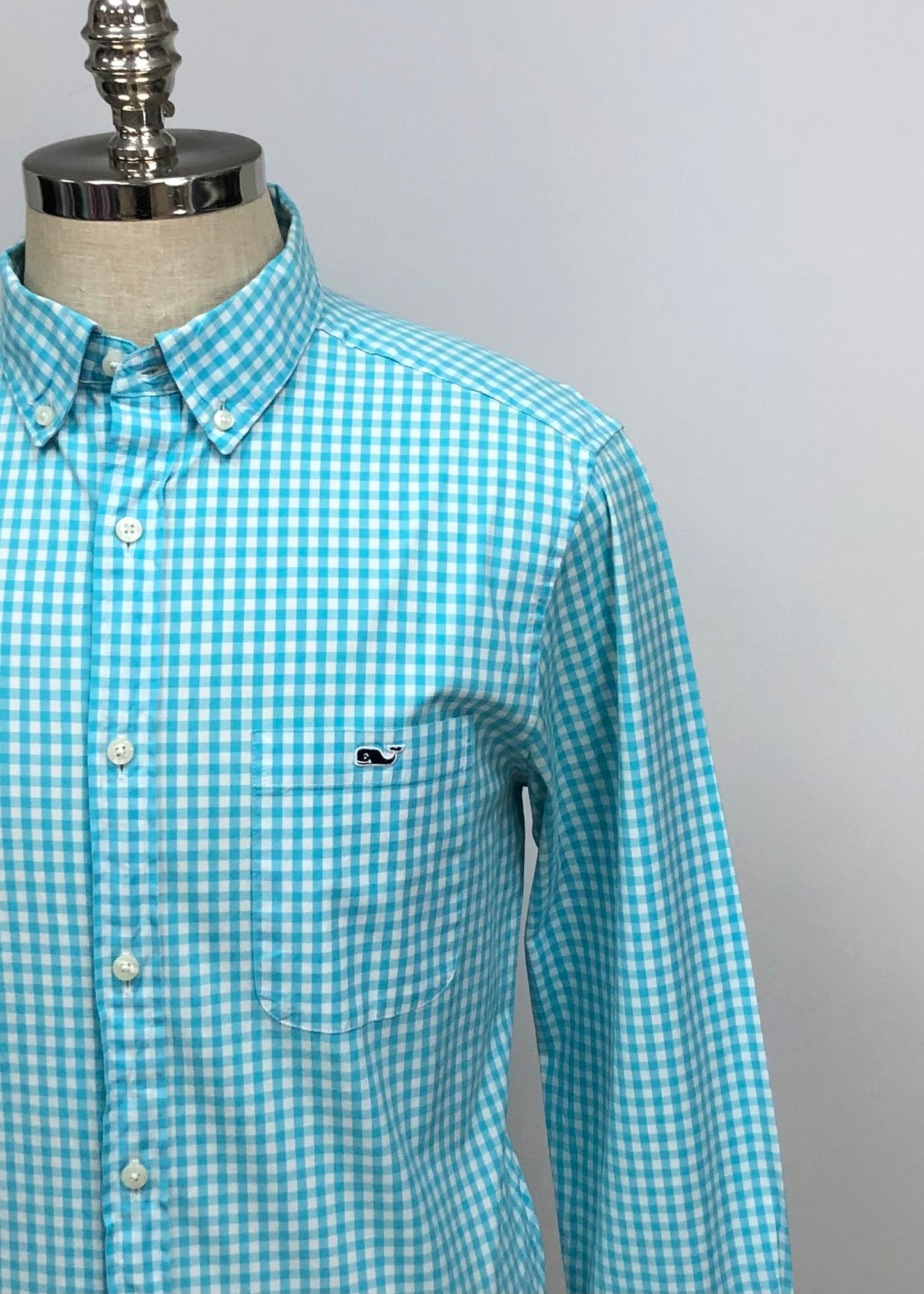 Camisa Vineyard Vines 🐳 con patron de cuadros gingham turquesa y blanco Talla M Entalle Clásico