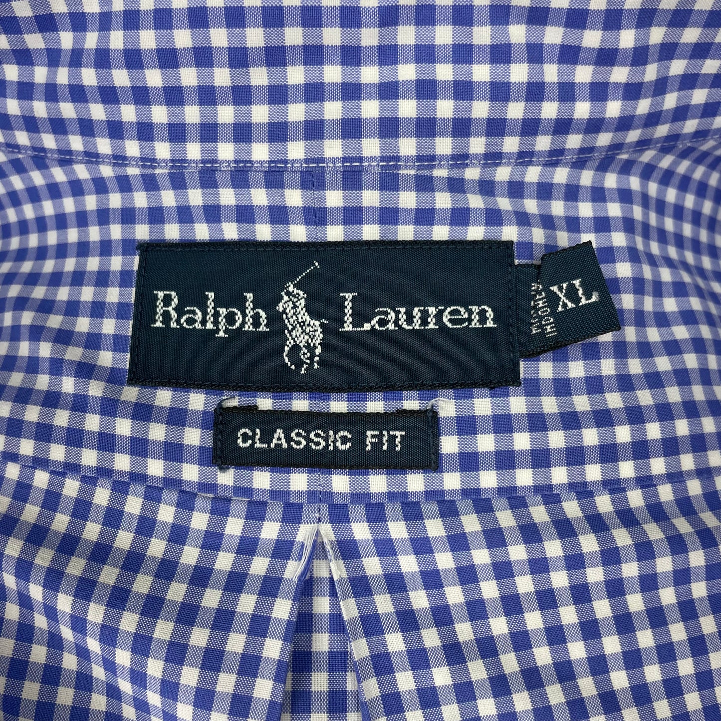 Camisa Polo Ralph Lauren 🏇🏼 con patrón de cuadros gingham celeste y blanco Talla XL Entalle Clásico