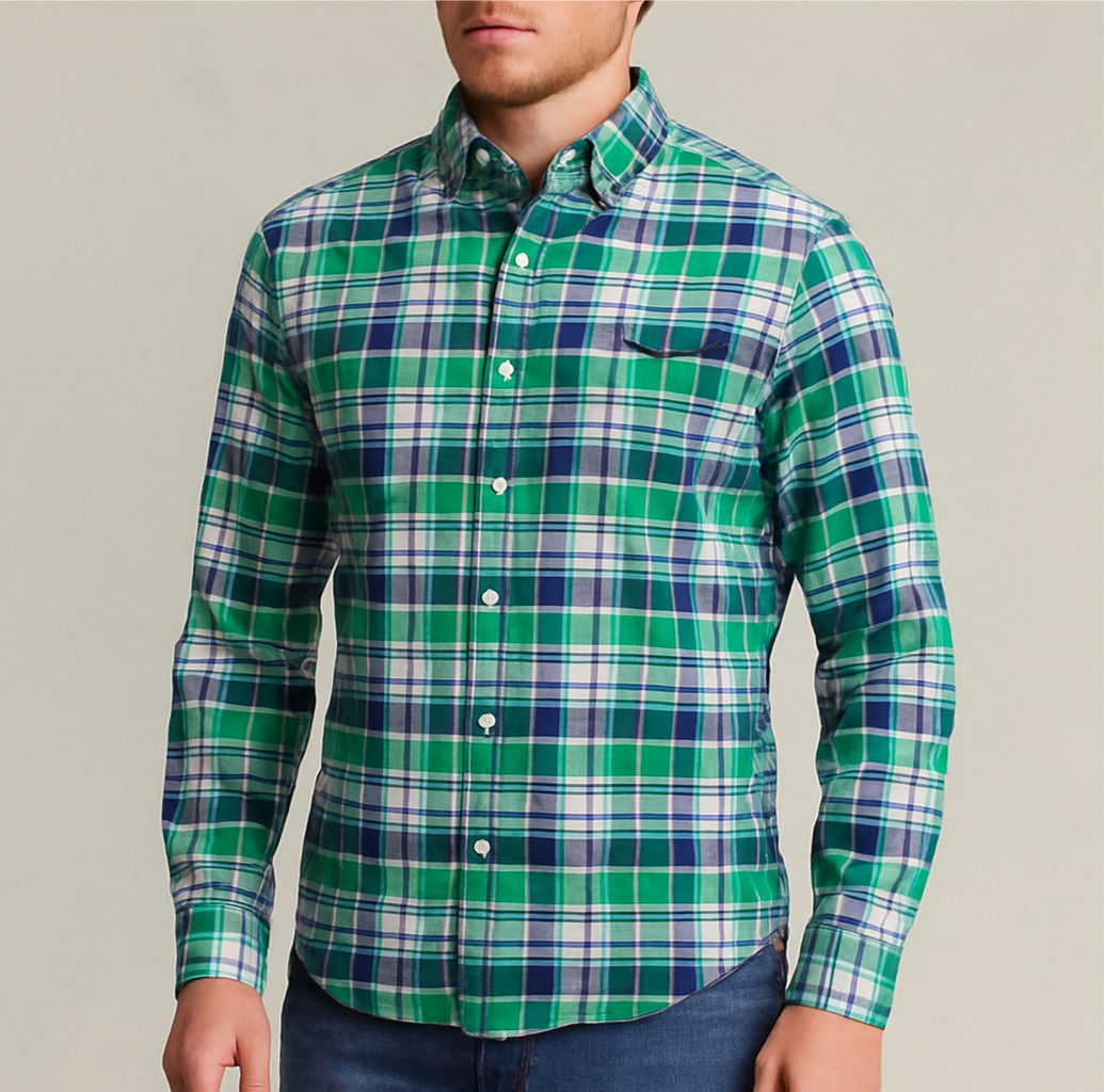 Camisa de botones Polo Ralph Lauren 🏇🏼 Oxford de cuadros tartán en color verde, rosado, azul y blanco Talla XL Entalle Regular