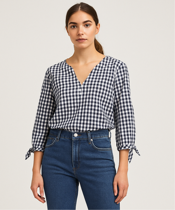 Blusa de mujer Vineyard Vines 🐳 de cuadros gingham en color azul y blanco Talla S Entalle Regular