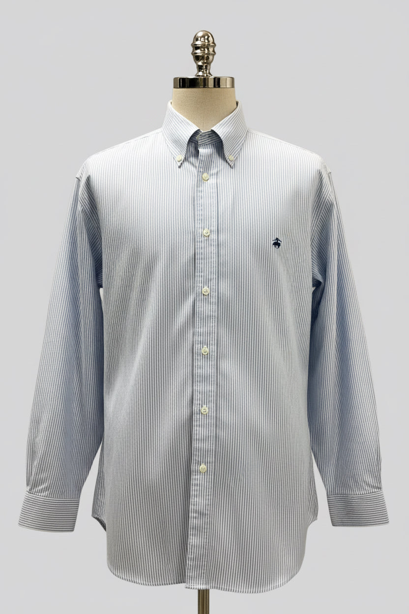 Camisa de botones Brooks Brothers 🐑 Oxford de rayas en celeste y blanco Talla XXL Entalle Regular