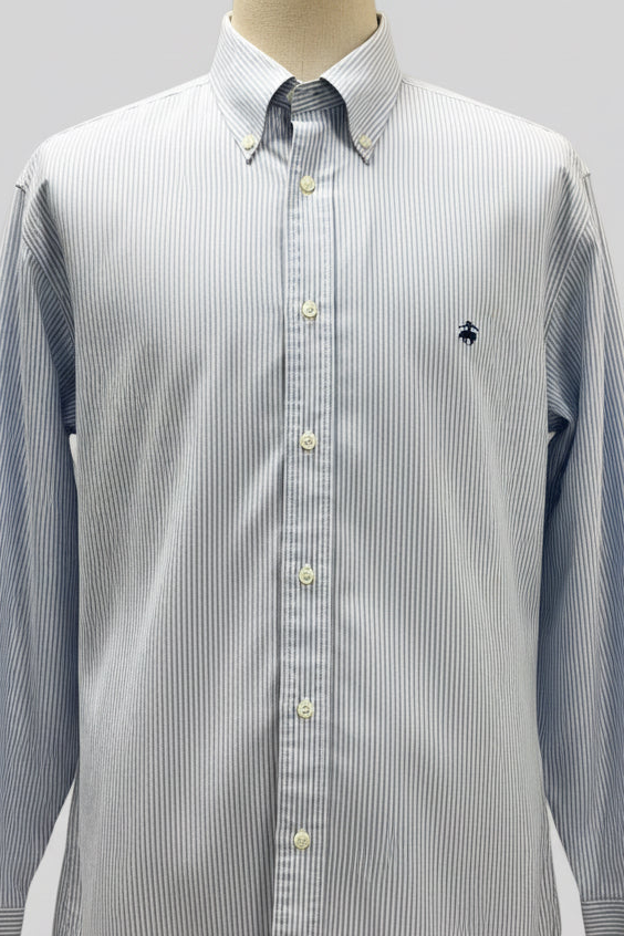 Camisa de botones Brooks Brothers 🐑 Oxford de rayas en celeste y blanco Talla XXL Entalle Regular